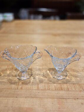 Vintage Heisey Glass Waverly Etched Creamer and Sugar Bowl Set